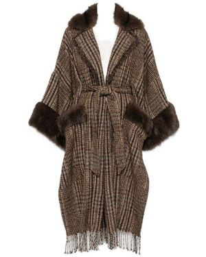 FRONT STREET 8 Cotton Blend Checked Cape - Brown