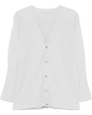 Homme Plissé Issey Miyake Cardigan Scollo V Plissé- Uomo - Bianco