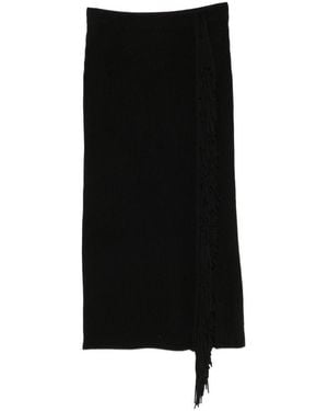 Emporio Armani Fringed Midi Skirt - Black