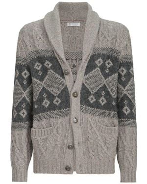 Brunello Cucinelli Wool And Silk Blend Cardigan - Grey