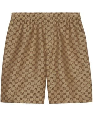 Gucci Monogram Relaxed-fit Linen-blend Shorts - Natural