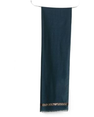 Emporio Armani Logo Wool Blend Scarf - Blue