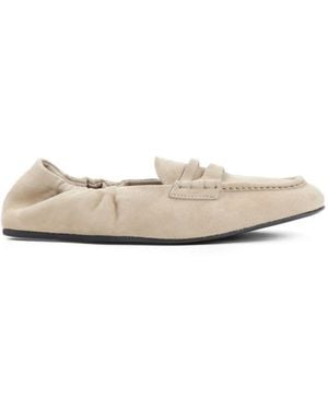 Miu Miu Ruches Suede Leather Loafers - White