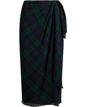 Ralph Lauren Plaid Tie-Front Georgette Midi Skirt - Black