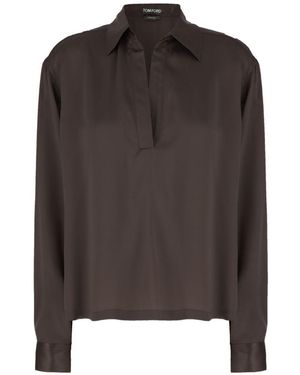 Tom Ford Silk Satin Polo Shirt - Brown
