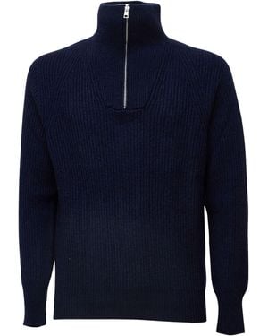 Amaranto Half Zip High Neck Knitted Jumper - Blue