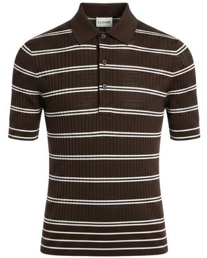 Closed Striped Wool Polo Shirt - Black