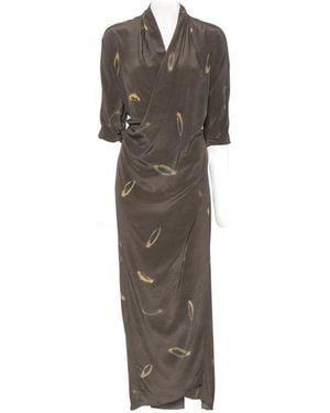 Cortana Thea Printed Silk Long Dress - Brown
