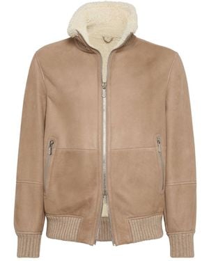 Brunello Cucinelli Leather Bomber Jacket - Natural