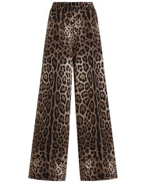 Dolce & Gabbana Leopard Print Cotton Trousers - Brown