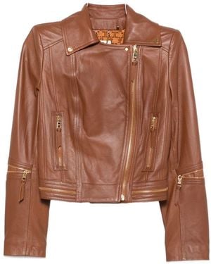 Elisabetta Franchi Leather Biker Jacket - Brown