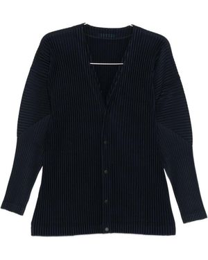 Homme Plissé Issey Miyake Pleated V-Necked Cardigan - Blue