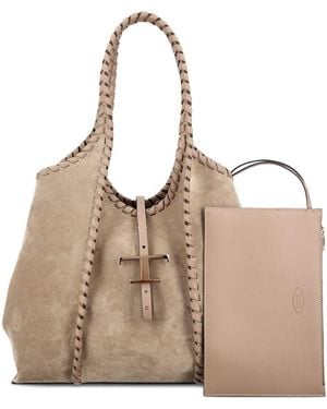 Tod's Medium Leather Tote Bag - Natural