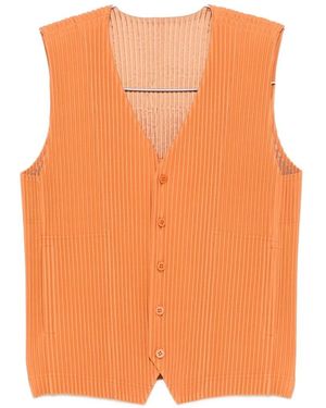 Homme Plissé Issey Miyake Pleated V-Necked Vest - Orange