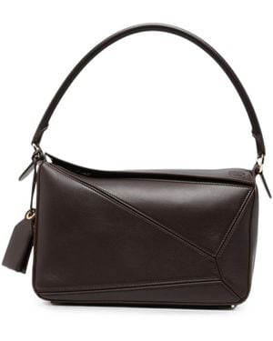Loewe Puzzle Featherlight Medium Leather Handbag - Black