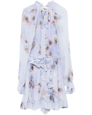 Zimmermann Floral Print Light Playsuit With Ruffled Hem - Blue
