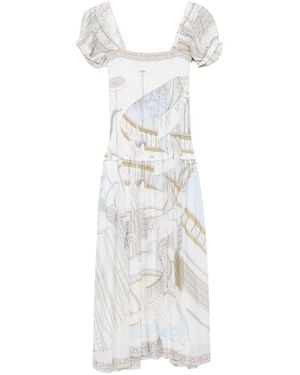 Tory Burch Printed Silk Blend Midi Dress - White