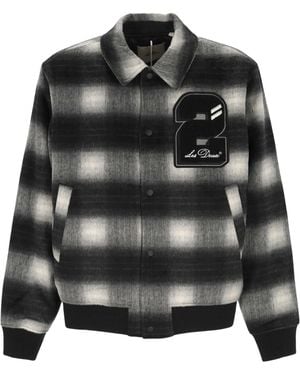 Les Deux Check-Pattern Logo-Patch Jacket - Black