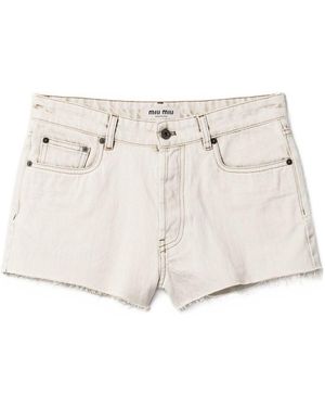 Miu Miu Denim Cotton Shorts - Natural