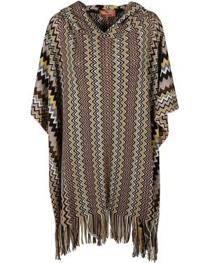 Missoni Poncho Frangé À Capuche - Grey