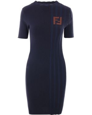 Fendi Abito In Cotone A Costine - Blu