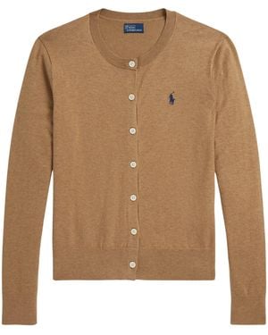 Polo Ralph Lauren Stretch Cotton-Blend Crewneck Cardigan - Brown