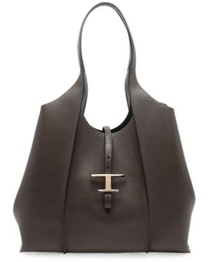 Tod's T Timeless Medium Leather Tote Bag - Black