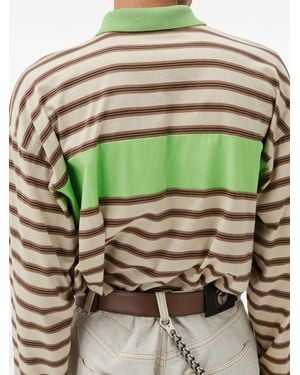 Versace Embroidered-Logo Striped-Intarsia Cotton Polo Shirt - Green