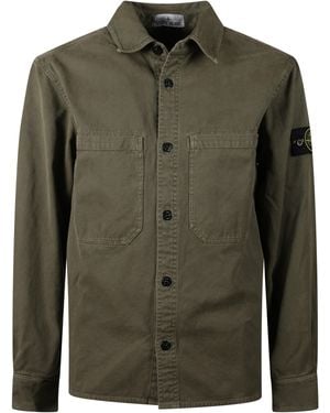 Stone Island Cotton Shirt With Logo - Green
