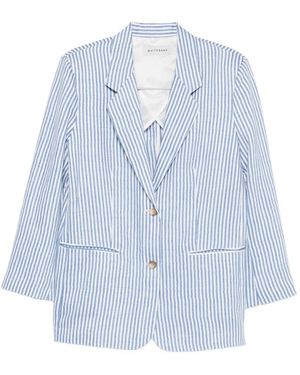 White Sand Linen Blend Single-Breasted Jacket - Blue