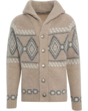 BORGO ASOLO CASHMERE Rombi Geometric Pattern Cardigan - Grey