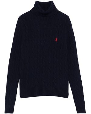 Polo Ralph Lauren Turtle Neck Sweather With Logo - Blue