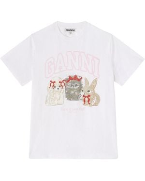 Ganni Cute Animals Organic Cotton T-Shirt - White