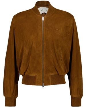Ami Paris Suede Leather Zipped Jacket - Brown