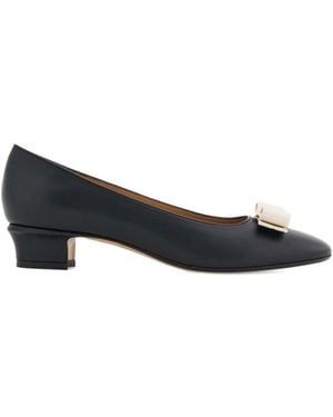 Ferragamo Vara Leather Court Shoes - Black