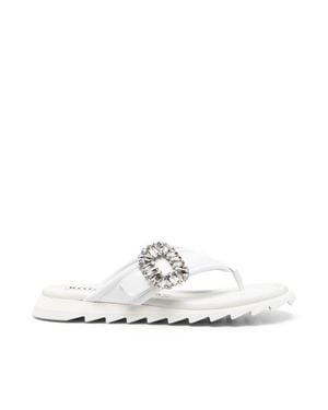 Roger Vivier Slidy Flip Leather Thong Sandals - White