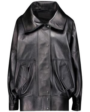 Balenciaga Leather Bomber Jacket - Black