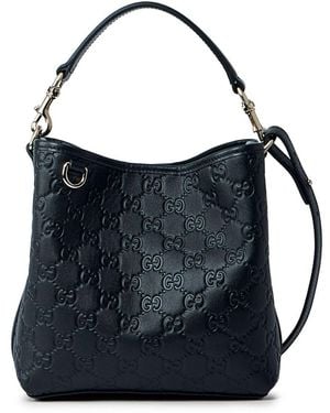 Gucci Gg Emblem Small Leather Bucket Bag - Blue