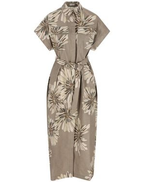 Brunello Cucinelli Printed Cotton Dress - Natural
