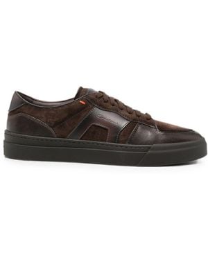 Santoni Suede-Panelled Leather Trainers - Brown