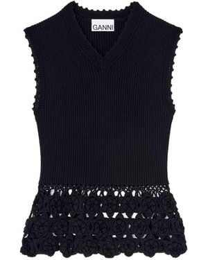 Ganni Crochet Cotton Vest - Blue