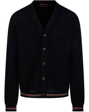 Gucci Web Detail Cotton Cardigan - Black