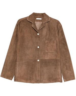 The Row Janine Suede Leather Shirt - Brown