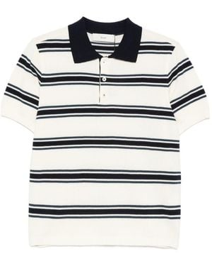 DUNST Striped Cotton Polo Shirt - Grey