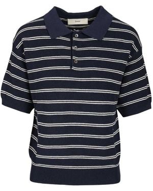 DUNST Cotton Blend Striped Polo Shirt - Blue