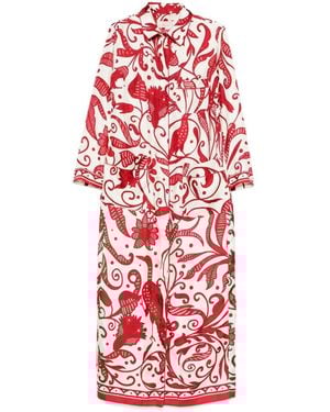 F.R.S For Restless Sleepers Printed Silk Long Shirtdress - Red