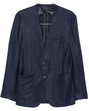 Brioni Linen And Silk Blend Jardigan - Blue