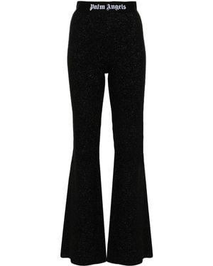 Palm Angels Logo Lurex Flared Trousers - Black