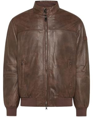Peuterey Vintage-Effect Leather Bomber Jacket - Brown