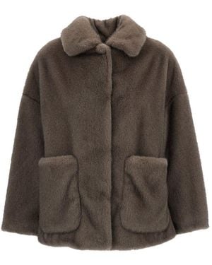 Herno Faux Fur Bomber Jacket - Brown